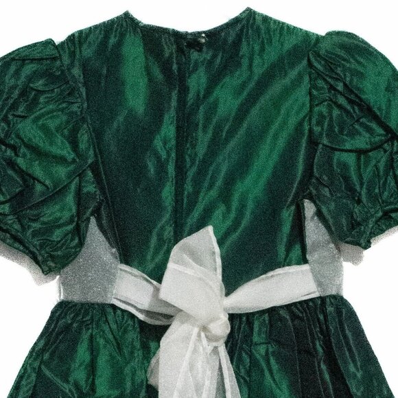Marshmallow Baby Girl Emerald White Fit & Flare Dress Tie Crewneck Puff Sleeve 7 - Picture 5 of 5